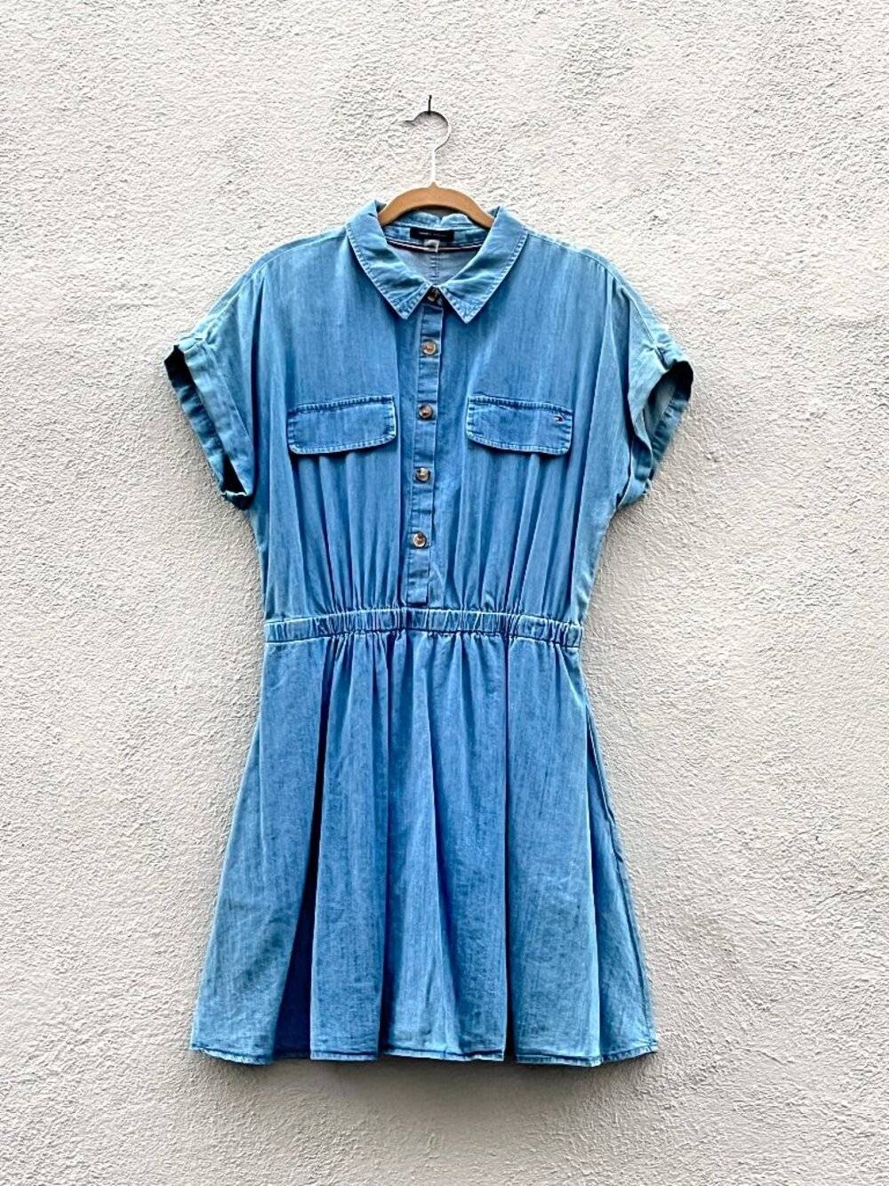 Women's Tommy Hilfiger Blue Denim Chambray Short Sleeve Dress Size 12